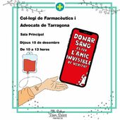 😀Bon dia, avui 🗓️ 15 de desembre es un dia solidari! Vine a donar sang 🩸 al 🚩 Hall del @COFTarragona i @ICATTarragona (C/ Enric d'Ossó, 1. 43005 TGN) i en acabar, podràs gaudir d'un esmorzar especial a la cafeteria de la seu.
Horari: 15/12 de 10h a 13h.
Donar sang salva vides! @donarsang
*
#donarsang #coftarragona #coft #ICAT #icat #tarragona